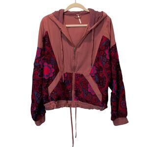 Women’s Dusty Rose Zip-Up Hooded Jacket with Paisley Panels